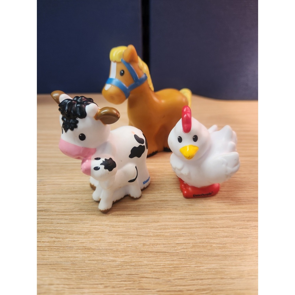 Lot Of 3 Little People Farm Animals Horse, Cow And Chicken Bundle